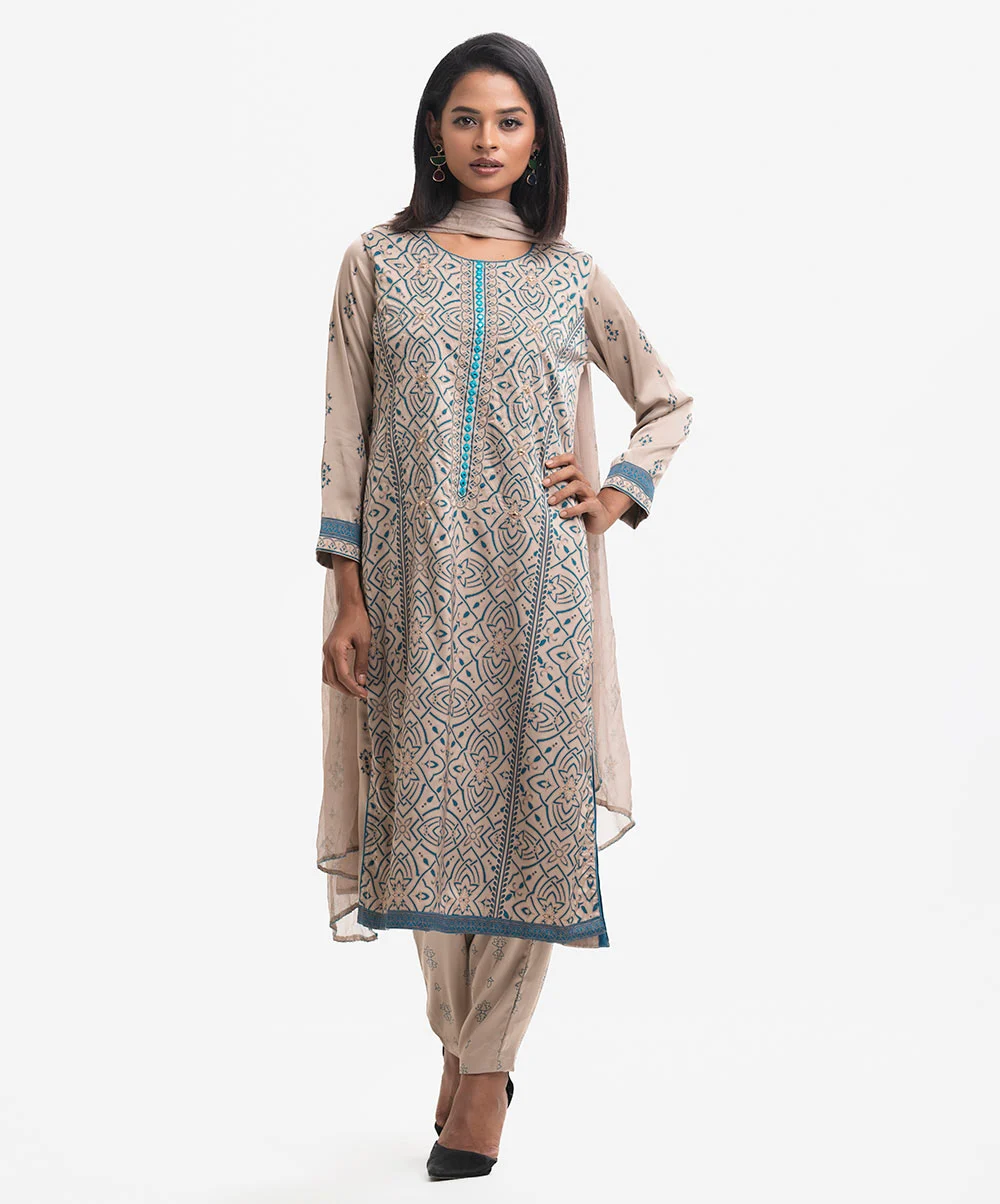 Beige Georgette Straight Salwar Kameez